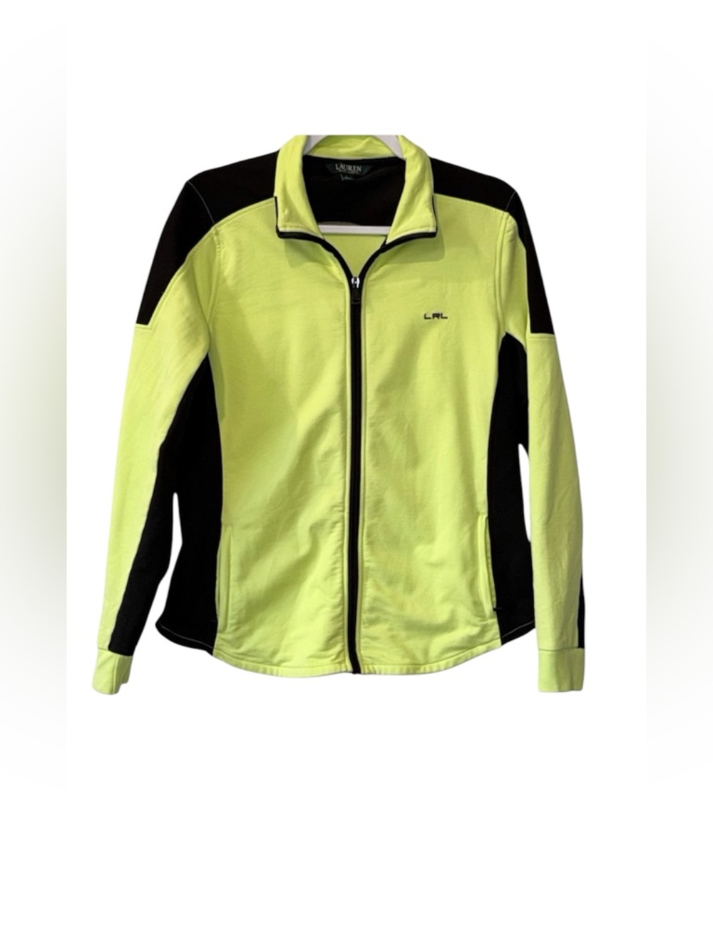 Ralph Lauren women’s Large long sleeve zip up lime green/yellow & black jacket